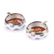 A PAIR OF JAPANESE FUKAGAWA PORCELAIN AND ENGLISH SILVER ASHTRAYS