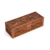 A CHINESE CARVED BOXWOOD BOX CANTON, 19TH CENTURY