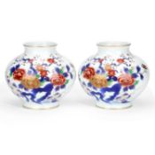 A LARGE PAIR OF JAPANESE FUKAGAWA PORCELAIN VASES
