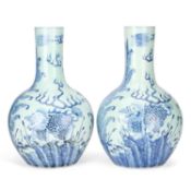 A LARGE PAIR OF CHINESE BLUE AND WHITE PORCELAIN VASES
