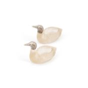 A PAIR OF GERMAN SILVER AND GLASS NOVELTY SALTS