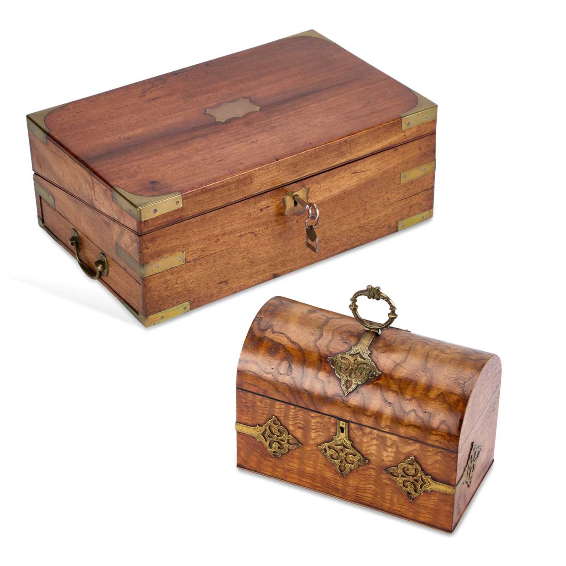 A VICTORIAN HUNGARIAN ASH DOME-TOP STATIONERY BOX