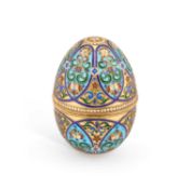 A LARGE RUSSIAN SILVER-GILT AND ENAMEL EGG BOX