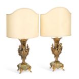 A PAIR OF FRENCH GILT-METAL AND ONYX TABLE LAMPS