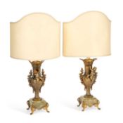 A PAIR OF FRENCH GILT-METAL AND ONYX TABLE LAMPS