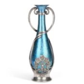 A LOETZ AND JUVENTA PEWTER-MOUNTED BLUE PAPILLON VASE