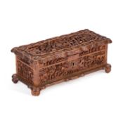 A 19TH CENTURY CANTONESE CARVED WOODEN BOX