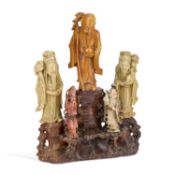A CHINESE SOAPSTONE FIGURE GROUP EARLY 20TH CENTURY