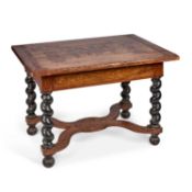 A DUTCH WALNUT, MARQUETRY AND EBONISED SIDE TABLE