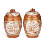 A LARGE PAIR OF JAPANESE KUTANI VASES AND COVERS