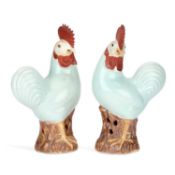 A LARGE PAIR OF CHINESE PORCELAIN MODELS OF COCKERELS
