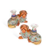 A PAIR OF CHINESE FAMILLE ROSE PORCELAIN INCENSE HOLDERS 19TH CENTURY