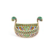 A NORWEGIAN SILVER-GILT AND PLIQUE-À-JOUR ENAMEL SALT