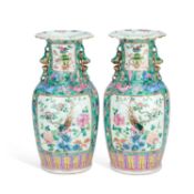 A PAIR OF CHINESE FAMILLE ROSE BALUSTER VASES 19TH CENTURY