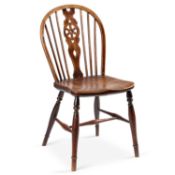 A 19TH CENTURY ELM AND OAK WINDSOR WHEELBACK SIDE CHAIR
