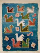 FLESCHE (GERMAN 20TH CENTURY) EXPRESSIONIST LAKE VIEW WITH SWANS AND LILIES