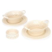 A PAIR OF LEEDS POTTERY CREAMWARE BASKETS ON STANDS