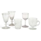 A GROUP OF FIVE ANTIQUE GLASSES