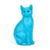 A CHINESE TURQUOISE-GLAZED CAT FIGURE