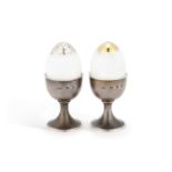 ANTHONY GORDON ELSON, A PAIR OF ELIZABETH II SILVER AND ENAMEL NOVELTY SALT AND PEPPER POTS