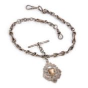 AN ANTIQUE SILVER FANCY LINK ALBERT CHAIN AND FOB