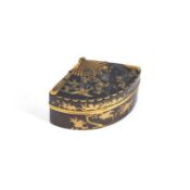 A FINE JAPANESE MIXED METALS FAN-SHAPED BOX MEIJI PERIOD (1868-1912)