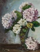 OWEN BOWEN (STAITHES GROUP 1873-1967) STILL LIFE OF HYDRANGEAS IN A VASE