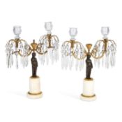 A PAIR OF FRENCH BRONZE AND GLASS CANDELABRA 19TH CENTURY