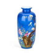 A CHINESE FAMILLE ROSE BLUE-GROUND VASE