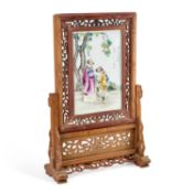A CHINESE FAMILLE ROSE PORCELAIN TABLE SCREEN OF WANG QI STYLE
