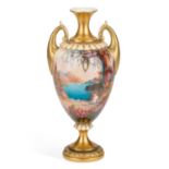 A ROYAL WORCESTER LANDSCAPE VASE BY WALTER SEDGLEY
