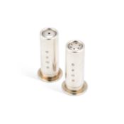 A PAIR OF ELIZABETH II SILVER NOVELTY SALT AND PEPPER POTS