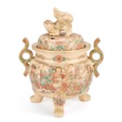 A JAPANESE SATSUMA EARTHENWARE KŌRO AND COVER MEIJI PERIOD