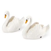A PAIR OF CONTINENTAL PORCELAIN SWAN-FORM POSY VASES LATE 19TH/ EARLY 20TH CENTURY