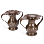 A PAIR OF JAPANESE BRONZE MIMIKUCHI VASES MEIJI/ TAISHŌ PERIOD