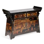A CHINOISERIE LACQUER SIDE CABINET 20TH CENTURY