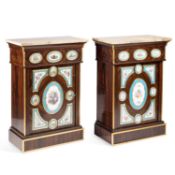A FINE PAIR OF 19TH CENTURY MARBLE-TOPPED AND PORCELAIN-MOUNTED COROMANDEL PIER CABINETS