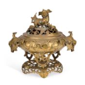 A LARGE CHINESE CAST BRONZE CENSER AND PIERCED STAND LATE QING DYNASTY/ REPUBLIC PERIOD