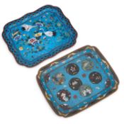 TWO JAPANESE CLOISONNÉ ENAMEL TRAYS EARLY 20TH CENTURY