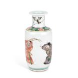 A CHINESE FAMILLE VERTE ROULEAU VASE