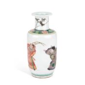A CHINESE FAMILLE VERTE ROULEAU VASE