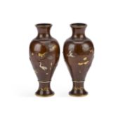 A FINE PAIR OF JAPANESE BRONZE AND MIXED METALS VASES MEIJI PERIOD (1868–1912)