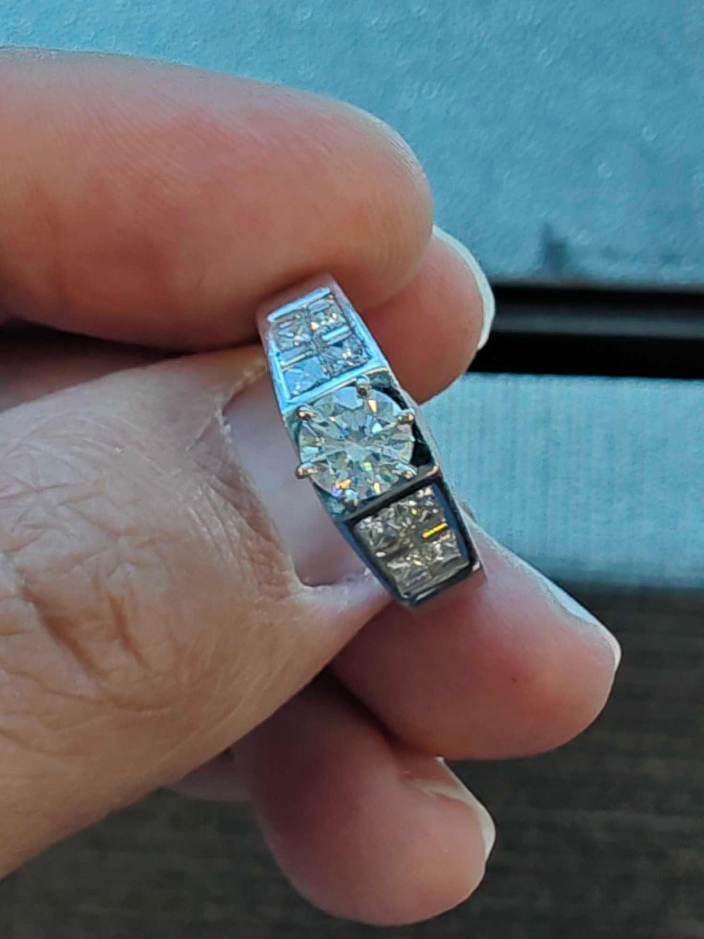 14kt white gold engagement ring, size .75 carat with 8 princess and 8 baguette side cuts with apprai - Image 11 of 11