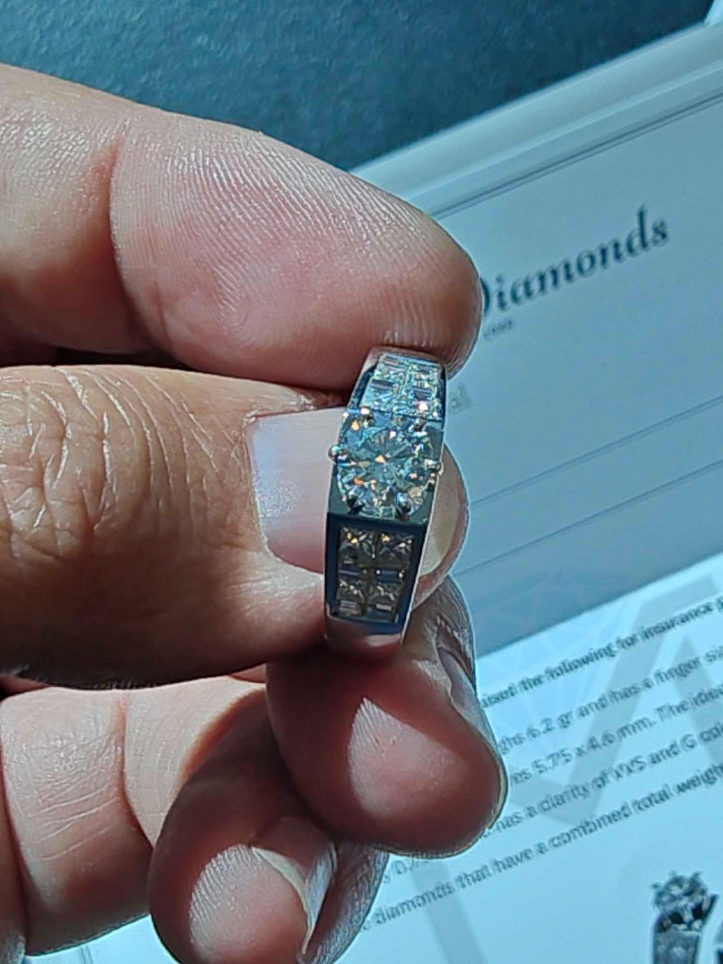 14kt white gold engagement ring, size .75 carat with 8 princess and 8 baguette side cuts with apprai - Image 4 of 11