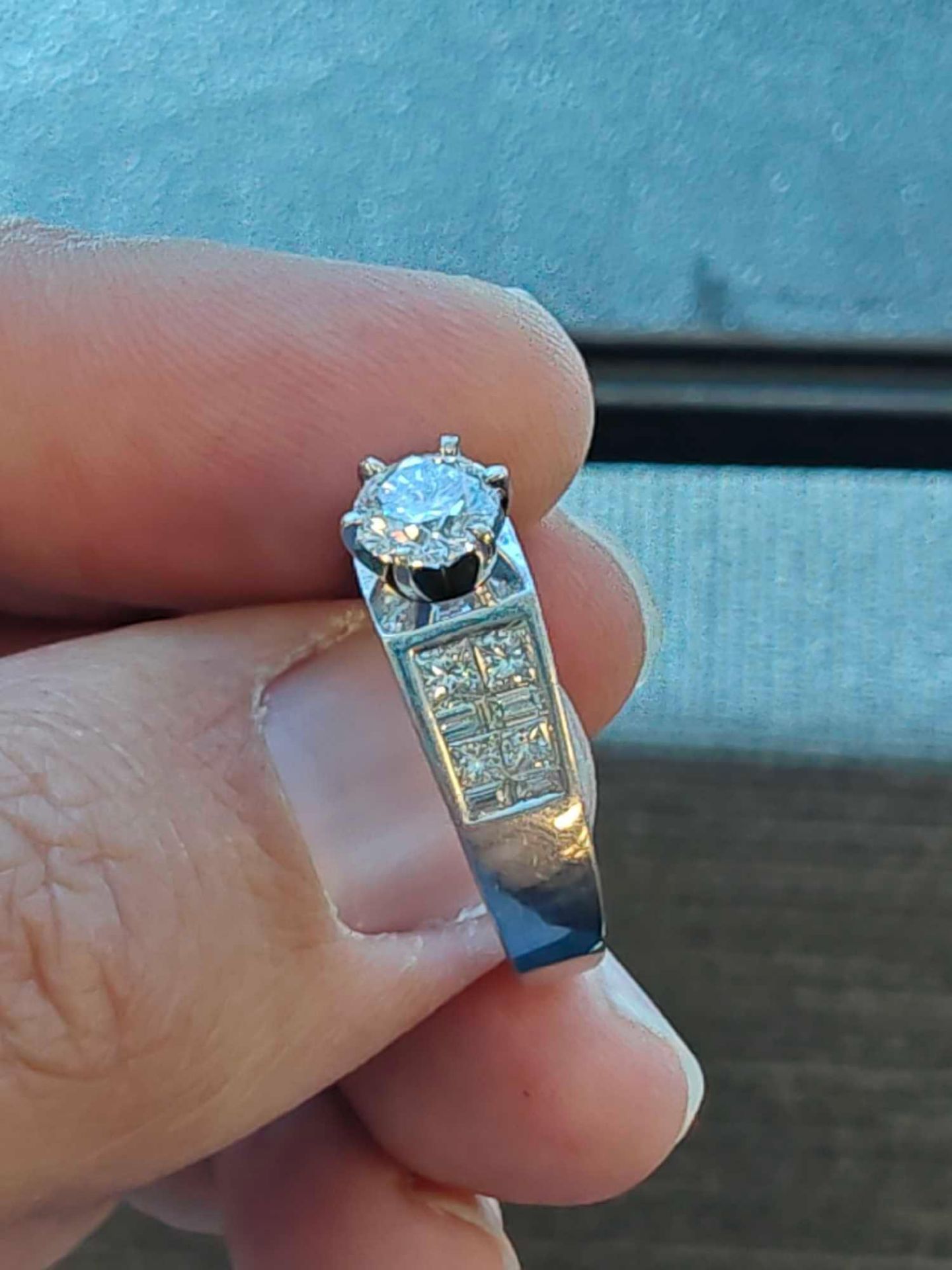 14kt white gold engagement ring, size .75 carat with 8 princess and 8 baguette side cuts with apprai - Image 10 of 11