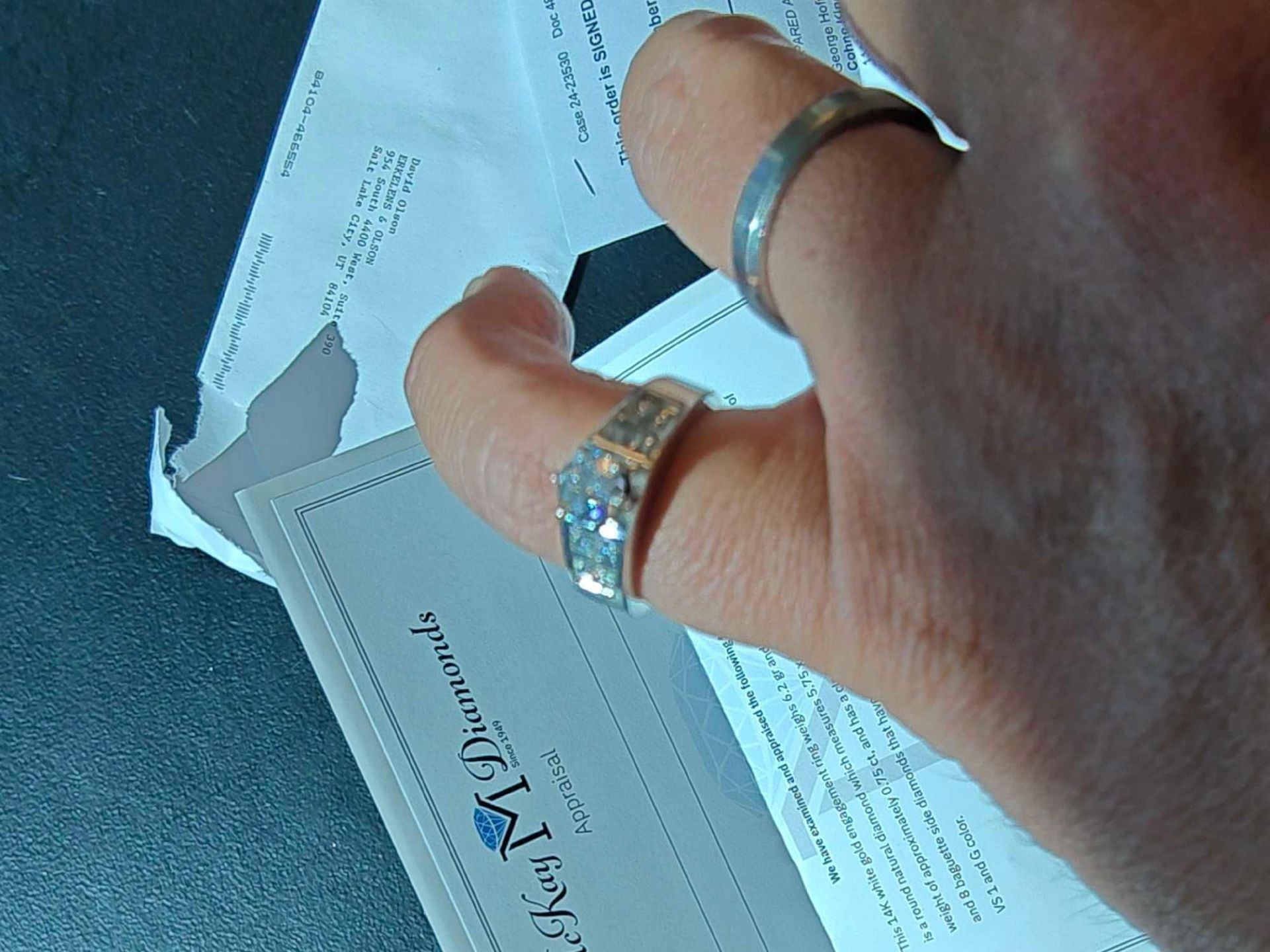 14kt white gold engagement ring, size .75 carat with 8 princess and 8 baguette side cuts with apprai - Image 2 of 11