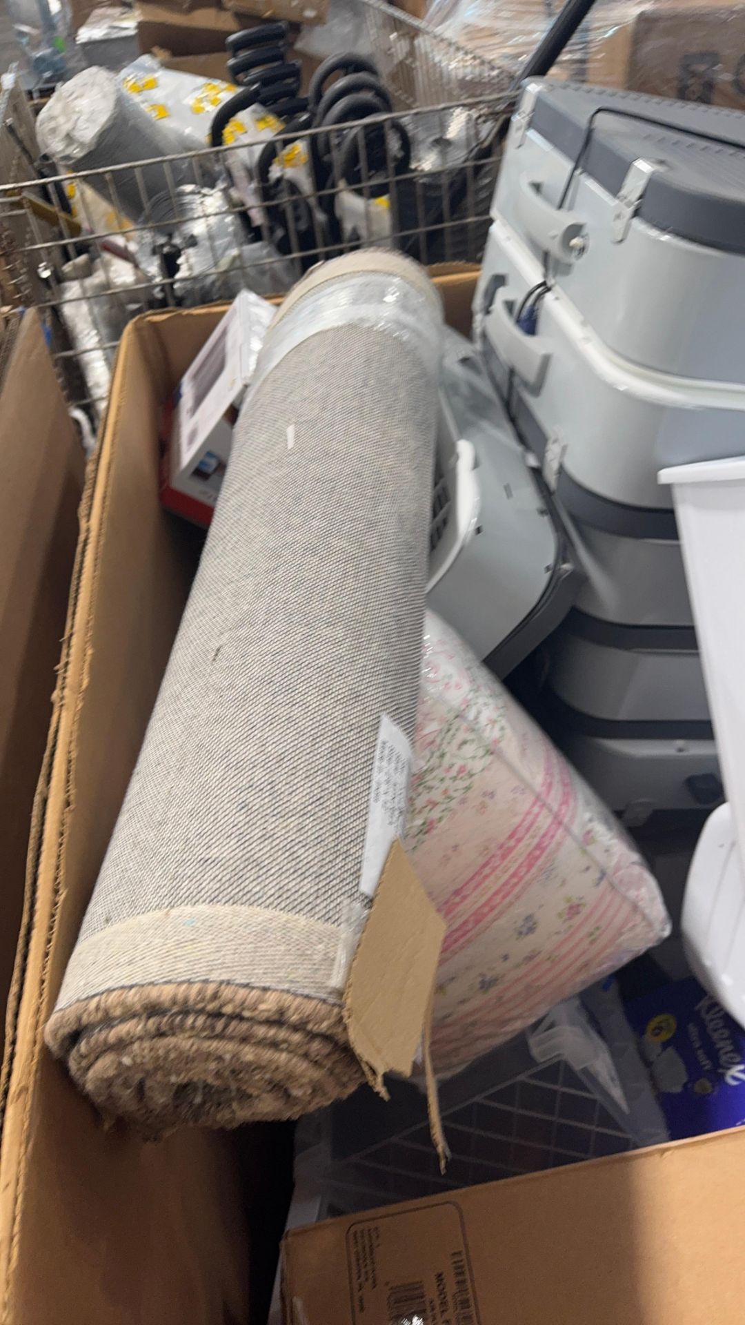 Box fans, garbage heater, stacking storage boxes, Kleenex, quilt, large ...