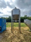 Stainless Steel pressure/pnuematic rated cone bottom tank on legs.