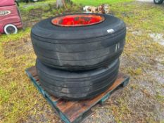 46in x16in flotation tires w/ steel wheels, wheels have 6 bolt x 8 3/4in bolt pattern 6 1/4in ctr