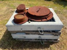 2 large square concrete drains with metal grids (3'x4')
